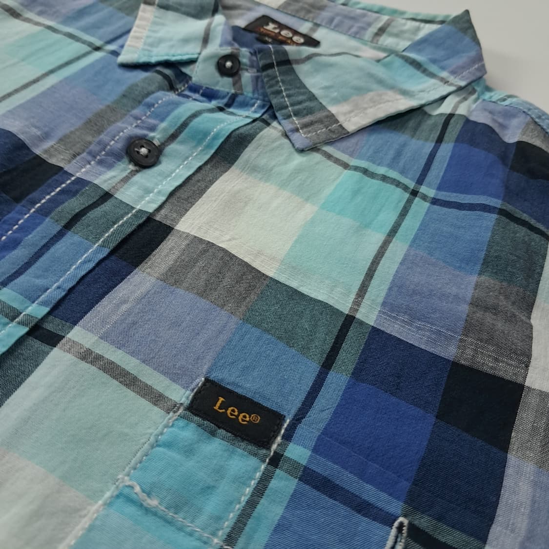 CK802 XL 리 LEE 캔자스 1889 블루 체크 반팔 셔츠 남방 상품이미지4