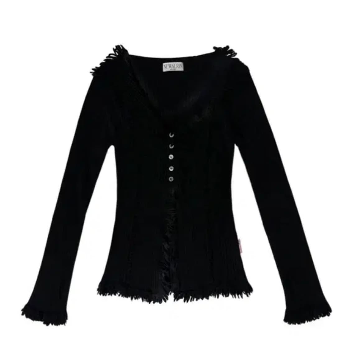 뉴얼린 보헤미안 태슬 니트 가디건 블랙 상품이미지1