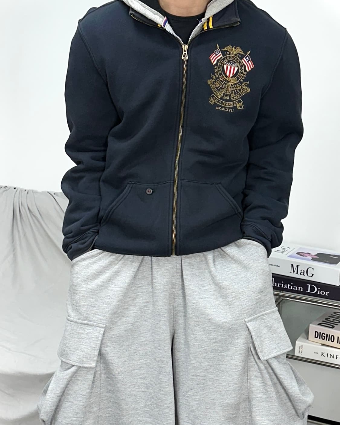 폴로 랄프로렌 진스 성조기 금장 후드집업 M 상품이미지1