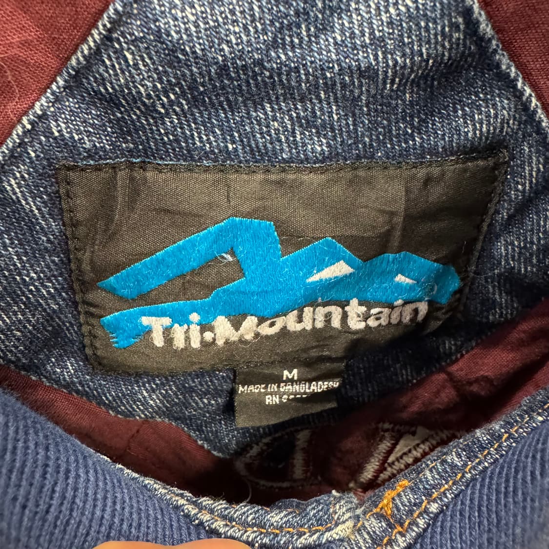 USA VTG 90s 빈티지 데님 바시티 버건디 배색 워크 자켓 상품이미지6