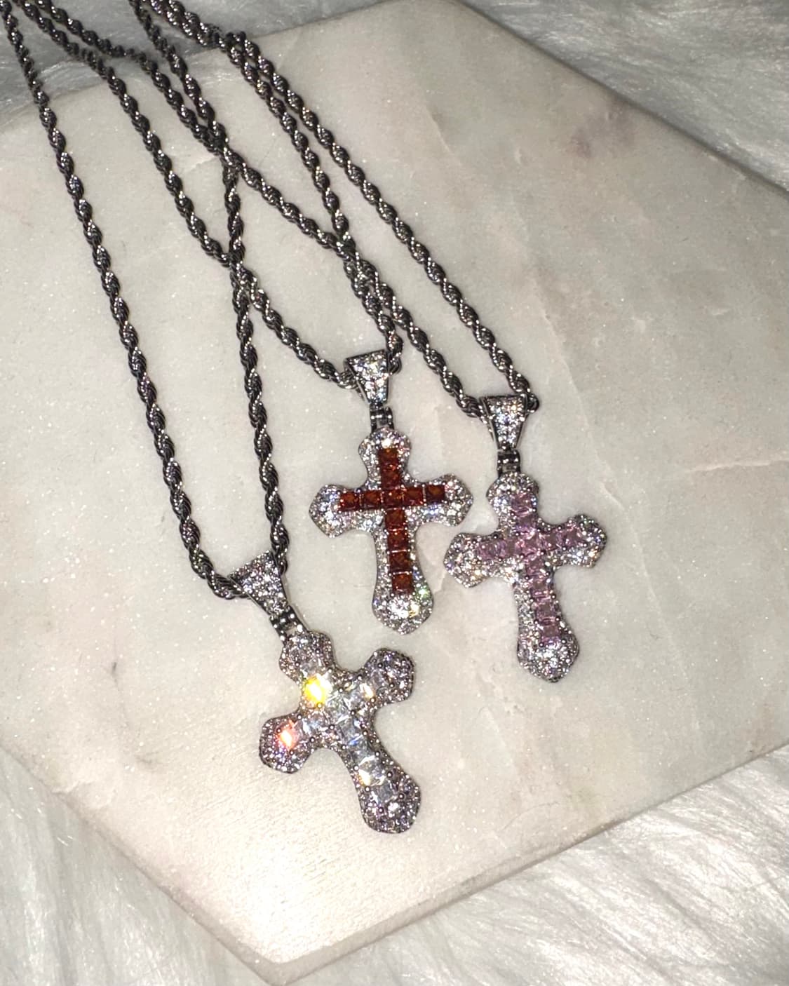 (써지컬)큐빅 지르콘 십자가 써지컬스틸 체인 갸루 키치 목걸이 상품이미지3