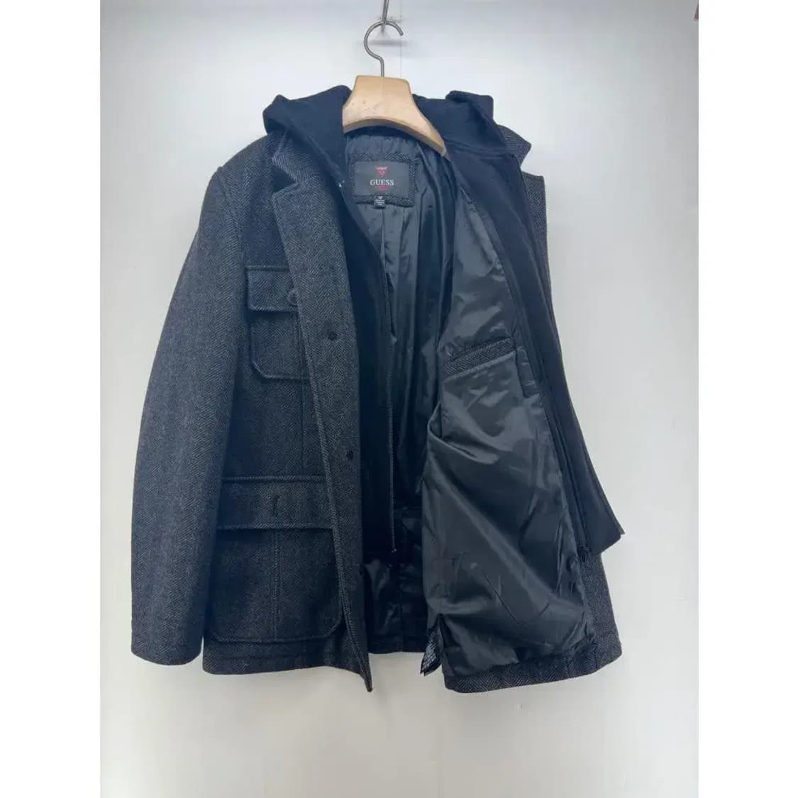 [S] 게스 포켓 후드코트 헤링본 코트 자켓 상품이미지3