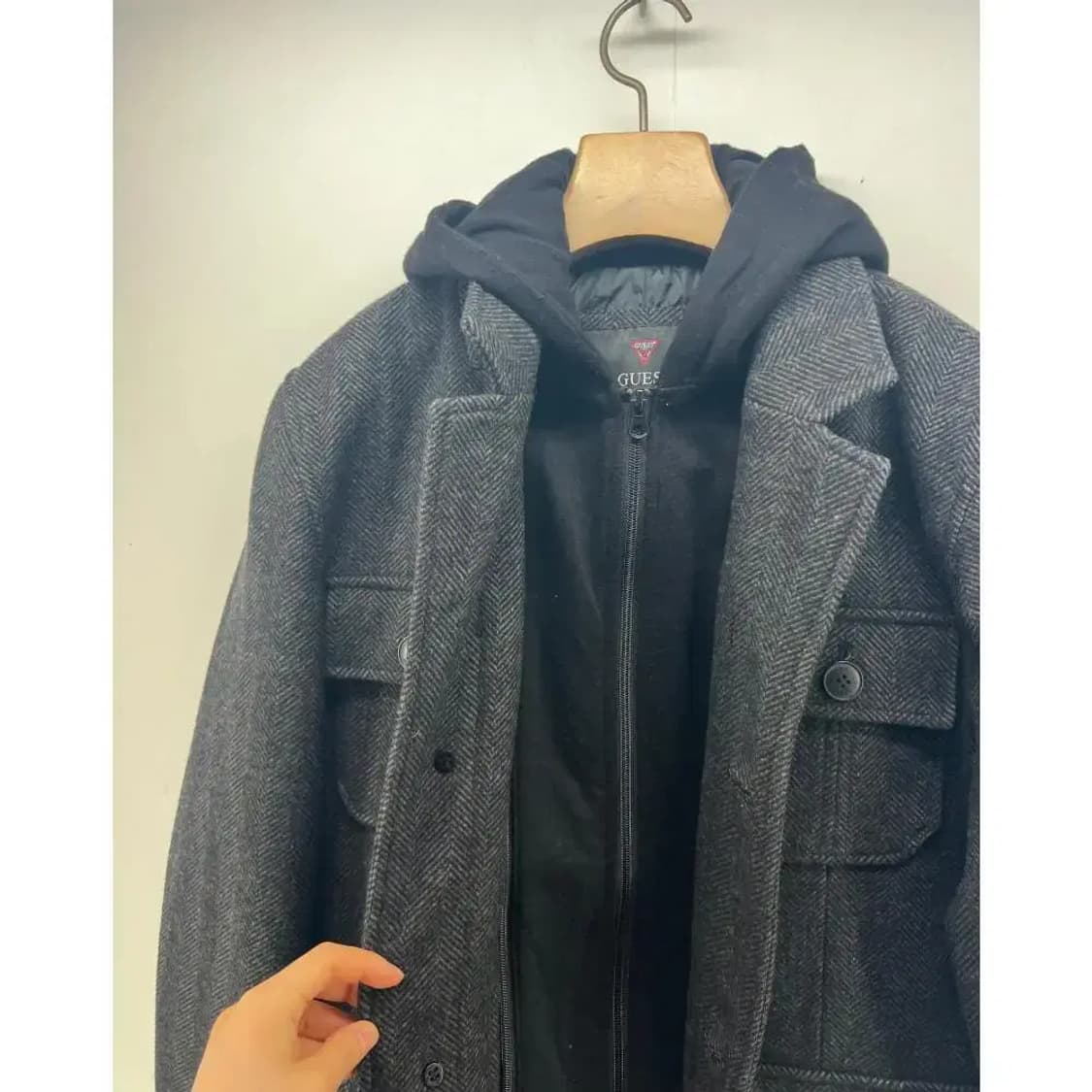 [S] 게스 포켓 후드코트 헤링본 코트 자켓 상품이미지4