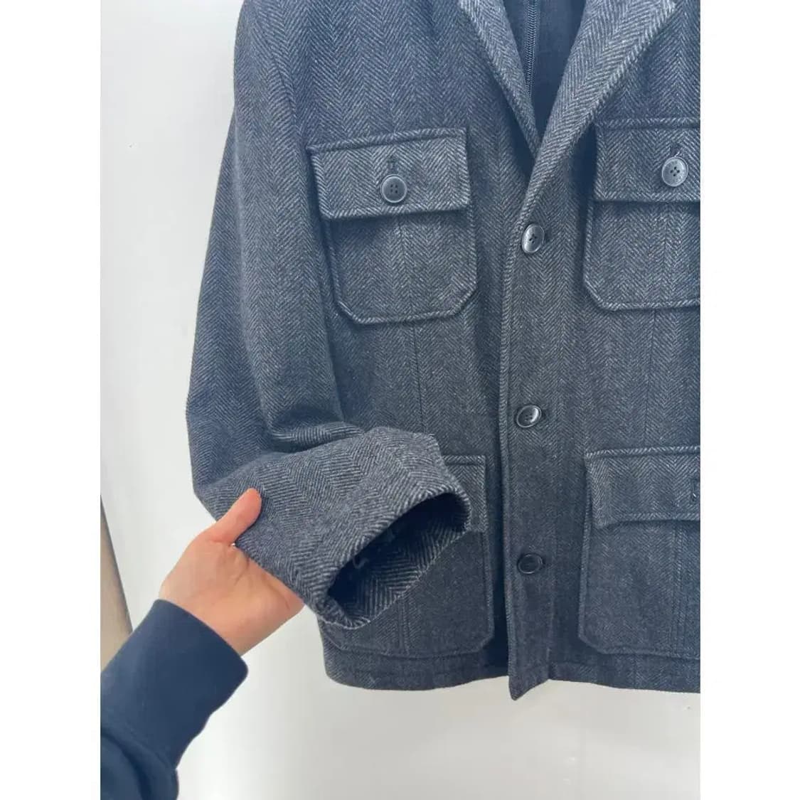 [S] 게스 포켓 후드코트 헤링본 코트 자켓 상품이미지6