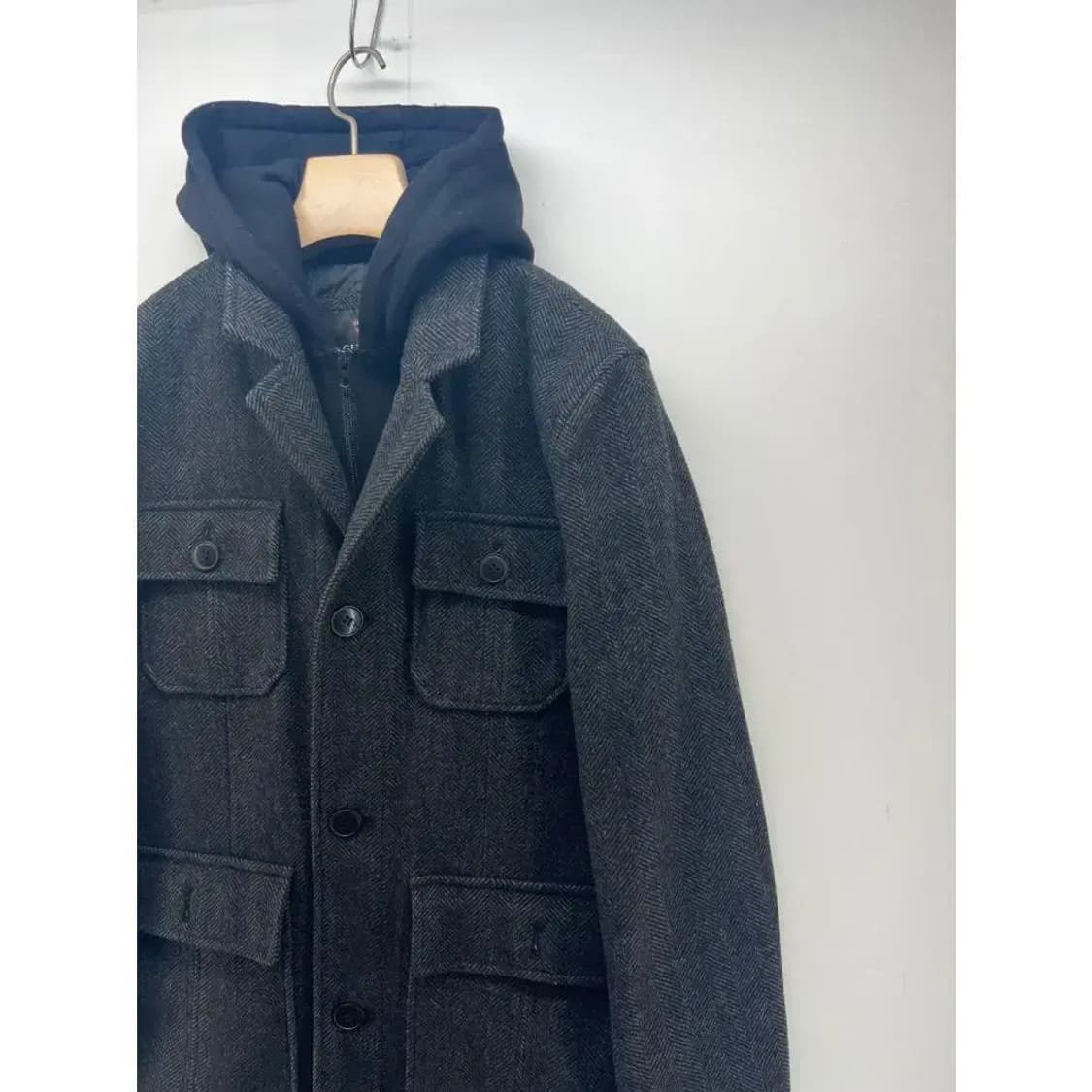 [S] 게스 포켓 후드코트 헤링본 코트 자켓 상품이미지9
