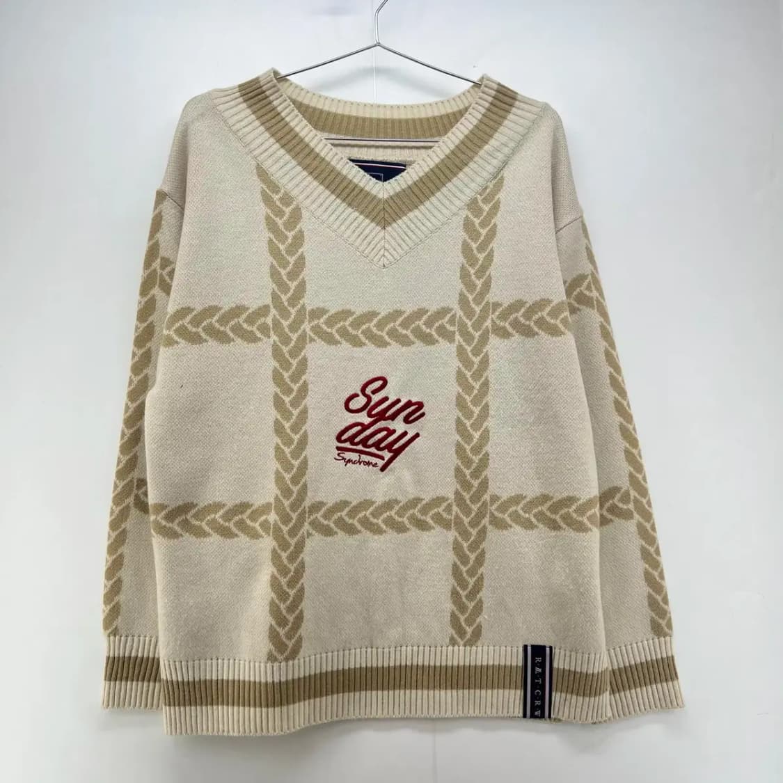 [S] 로맨틱크라운 오버핏 여자 체크 브이넥 니트웨어 빈티지 상품이미지1