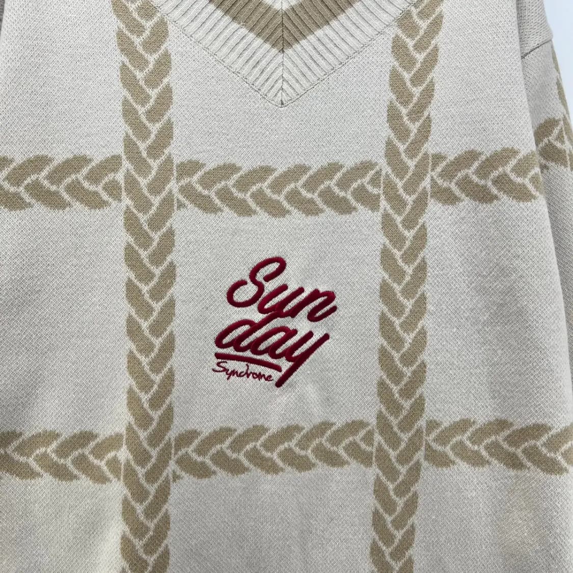 [S] 로맨틱크라운 오버핏 여자 체크 브이넥 니트웨어 빈티지 상품이미지2