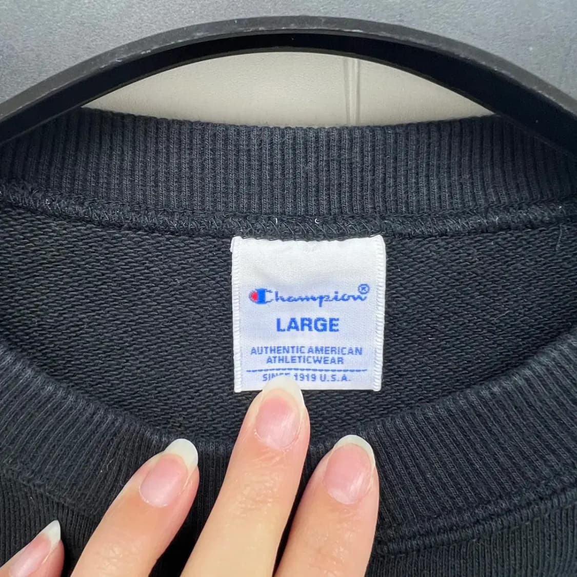 라지 챔피언 블랙 오버핏 로고 맨투맨티셔츠 빈티지 상품이미지4