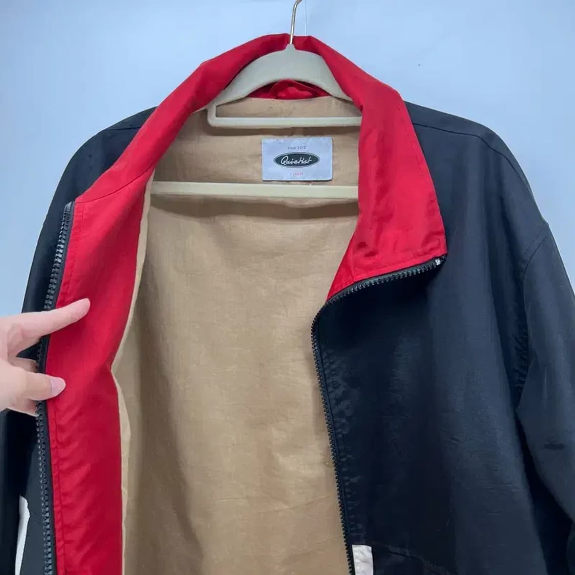 xl 콰이어티스트 배색 로고 바람막이 점퍼 봄버 자켓 빈티지 블랙 상품이미지10