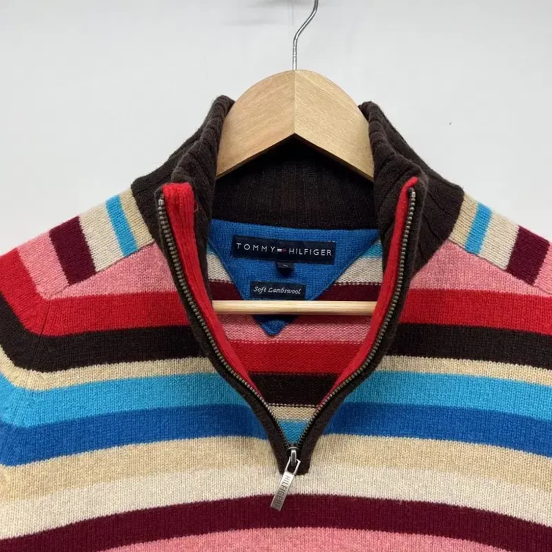 미디움 타미힐피거 스트라이프 반집업 멀티컬러 빈티지 오버핏 상품이미지5
