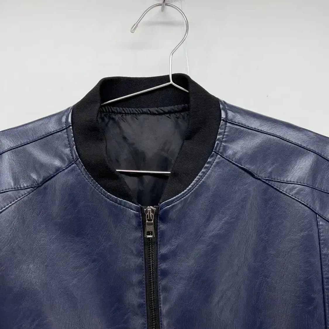 프리사이즈 오버핏 빈티지 블루 레더 자켓 점퍼 상품이미지3