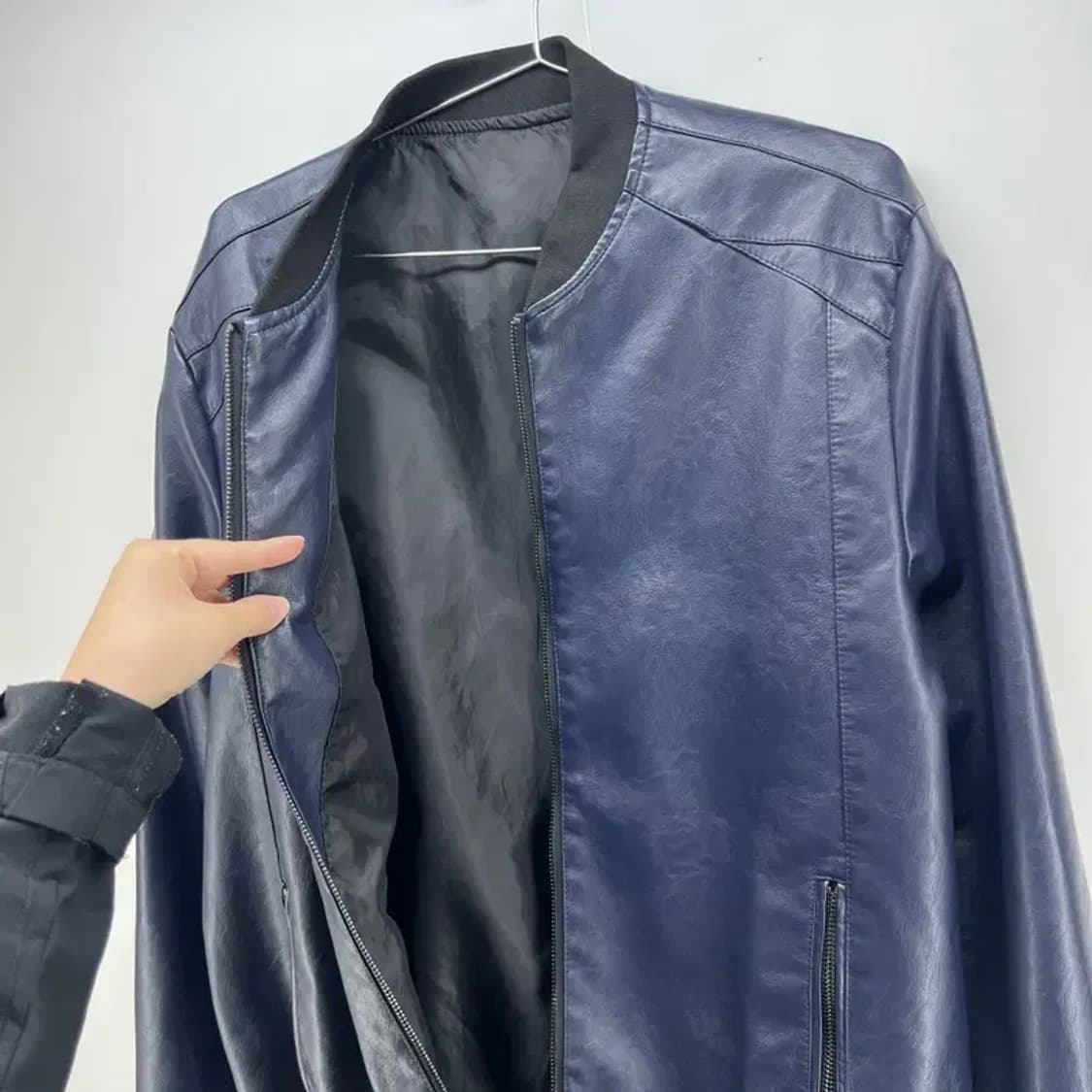 프리사이즈 오버핏 빈티지 블루 레더 자켓 점퍼 상품이미지5