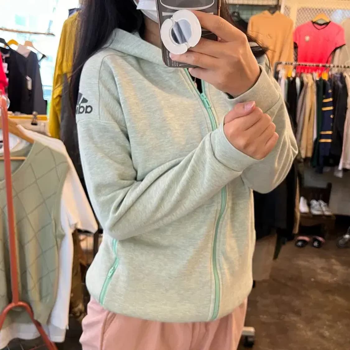 160 아디다스 여자 트레이닝 운동 후드집업티셔츠 민트트레이닝복 상품이미지1