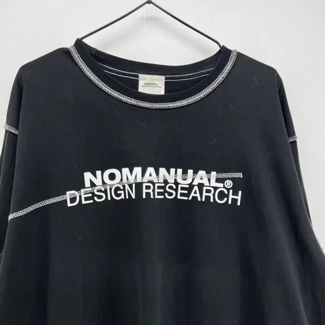 라지 노메뉴얼 스티치 롱슬리브 블랙 얇은긴팔 오버핏 나일론팬츠코디 상품이미지3