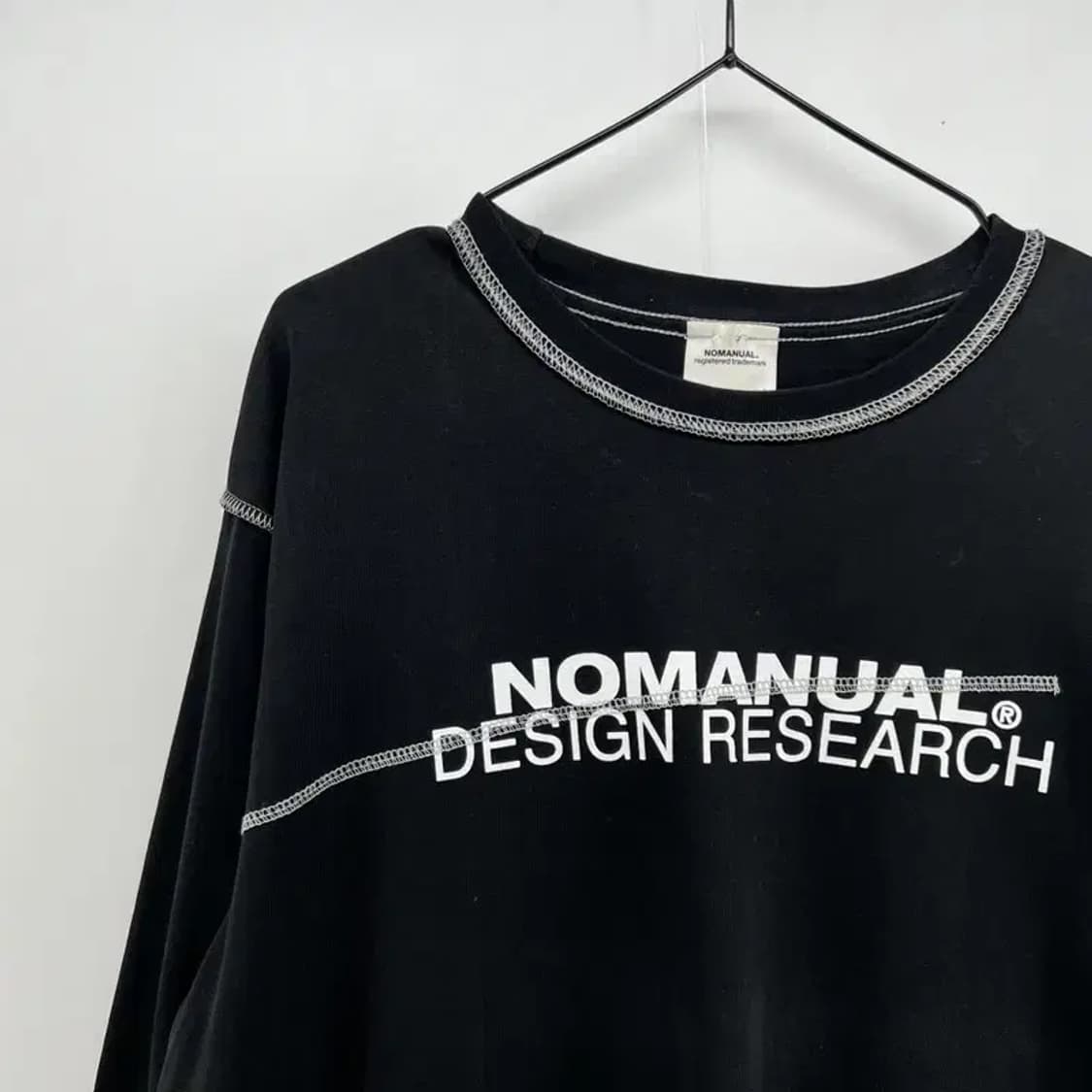 라지 노메뉴얼 스티치 롱슬리브 블랙 얇은긴팔 오버핏 나일론팬츠코디 상품이미지4