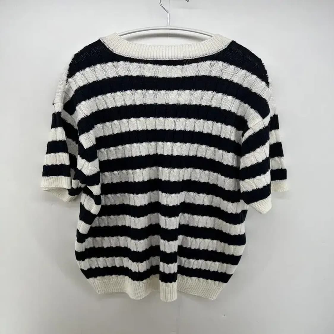 프리 로우컷 남여공용 스트라이프 오버핏 반팔티셔츠 니트반팔 상품이미지2