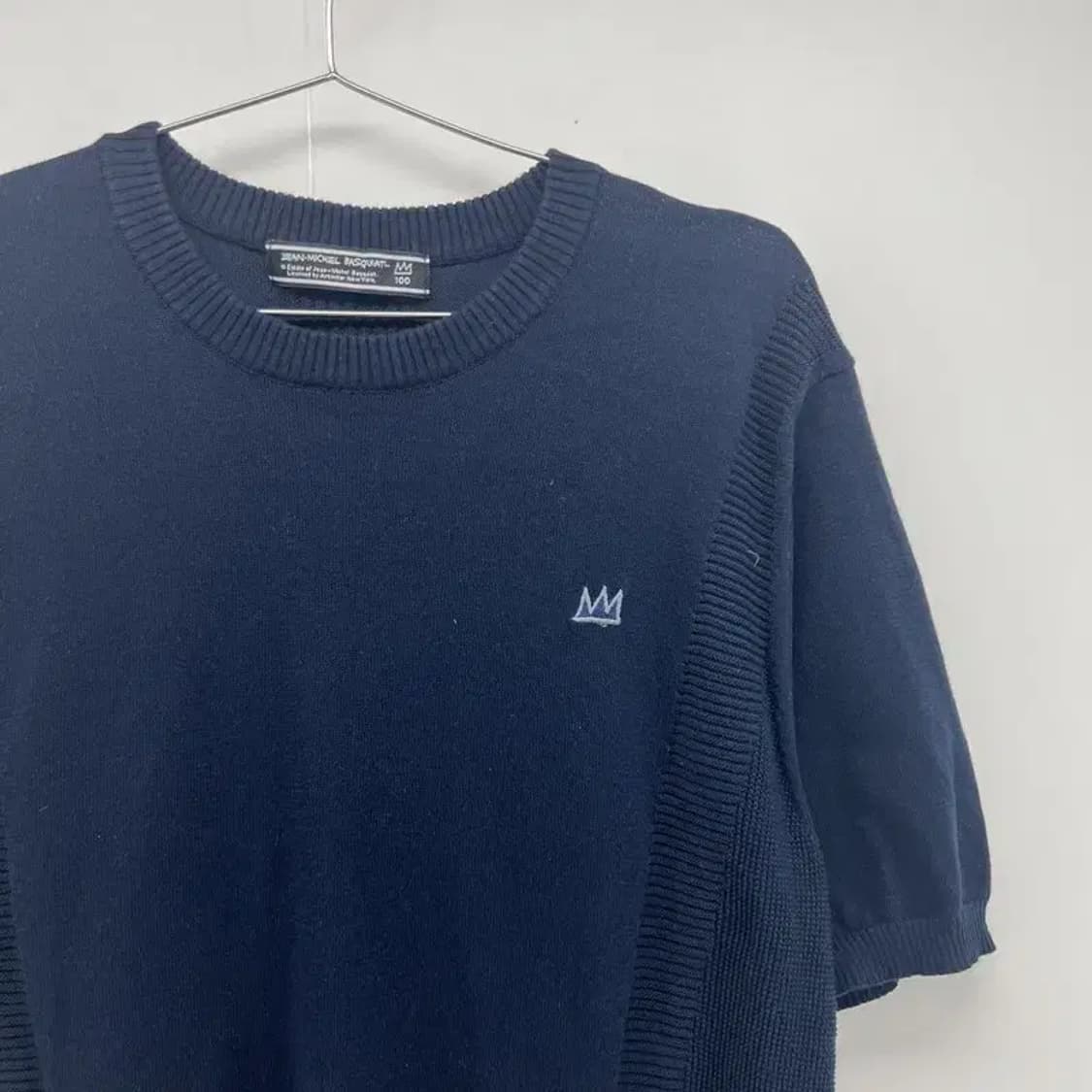 100 장미쉘 바스키아 남여공용 골프 니트 반팔 빈티지 네이비 상품이미지3