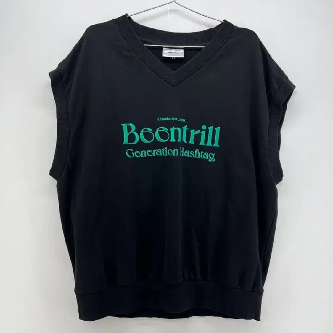 라지 빈트릴 로고 오버핏 조끼 반팔코디 블랙 빈티지 남여공용 상품이미지1