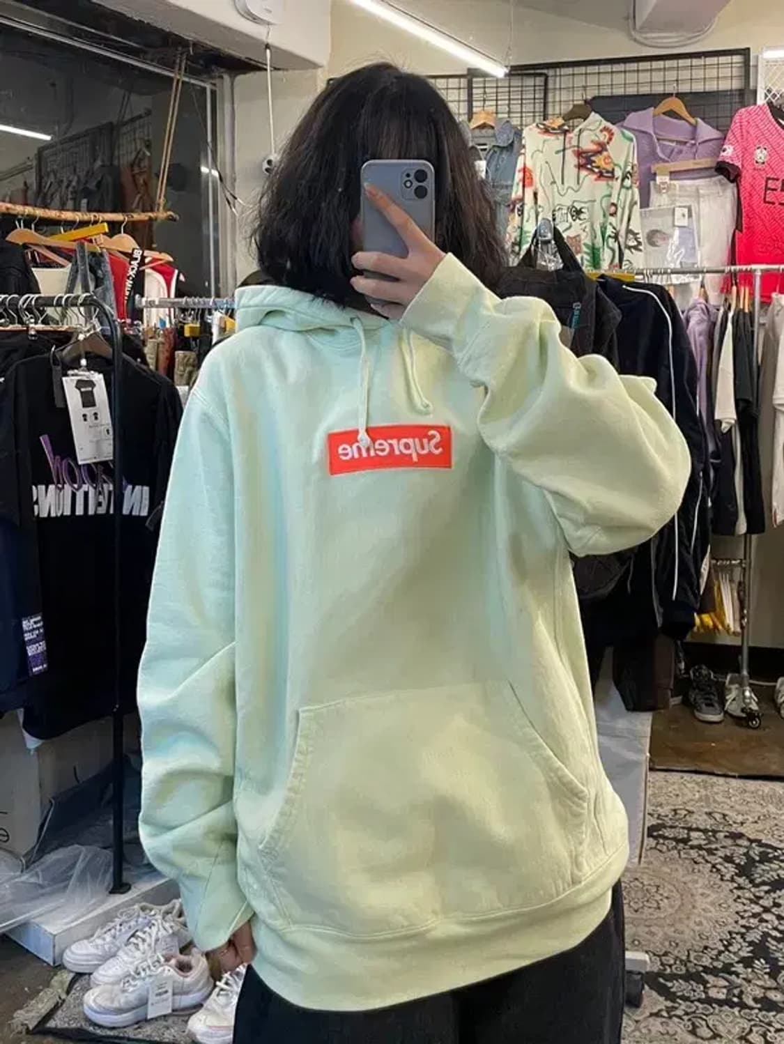 라지 슈프림 슈프림 박스로고 페일라임 슬기 후드티 상품이미지1