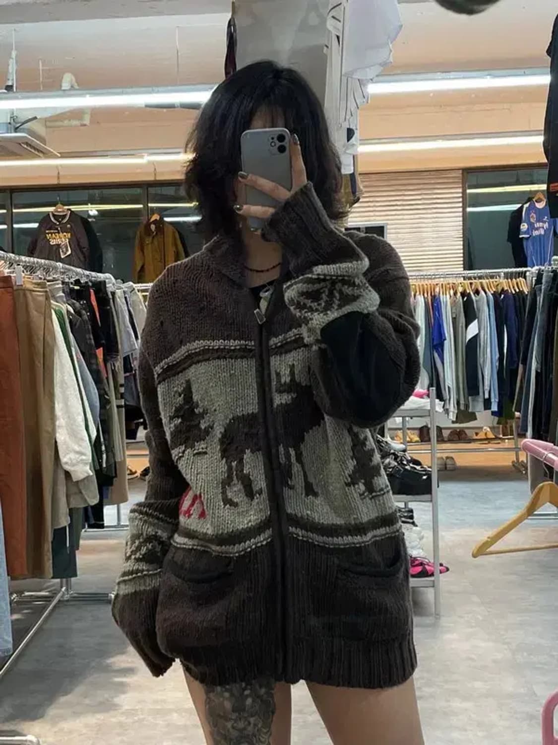 100 NII 빈티지 오버핏 사슴 코위찬 니트 집업 상품이미지1