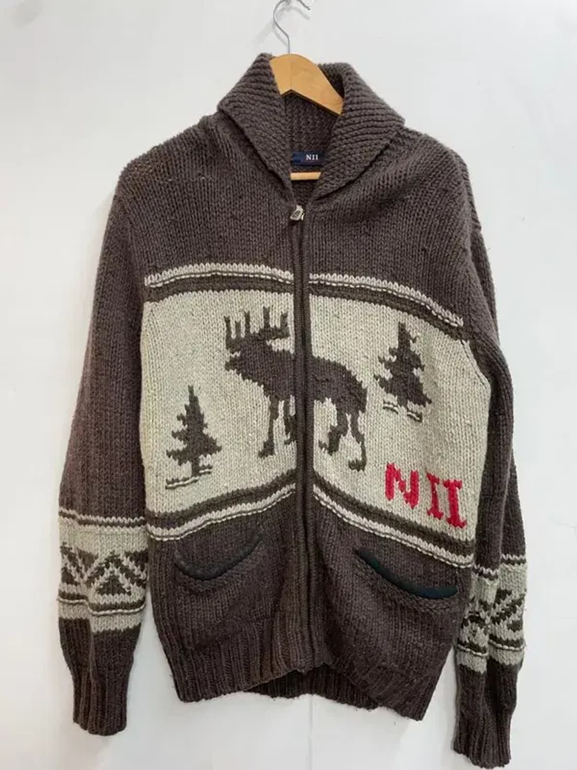 100 NII 빈티지 오버핏 사슴 코위찬 니트 집업 상품이미지2