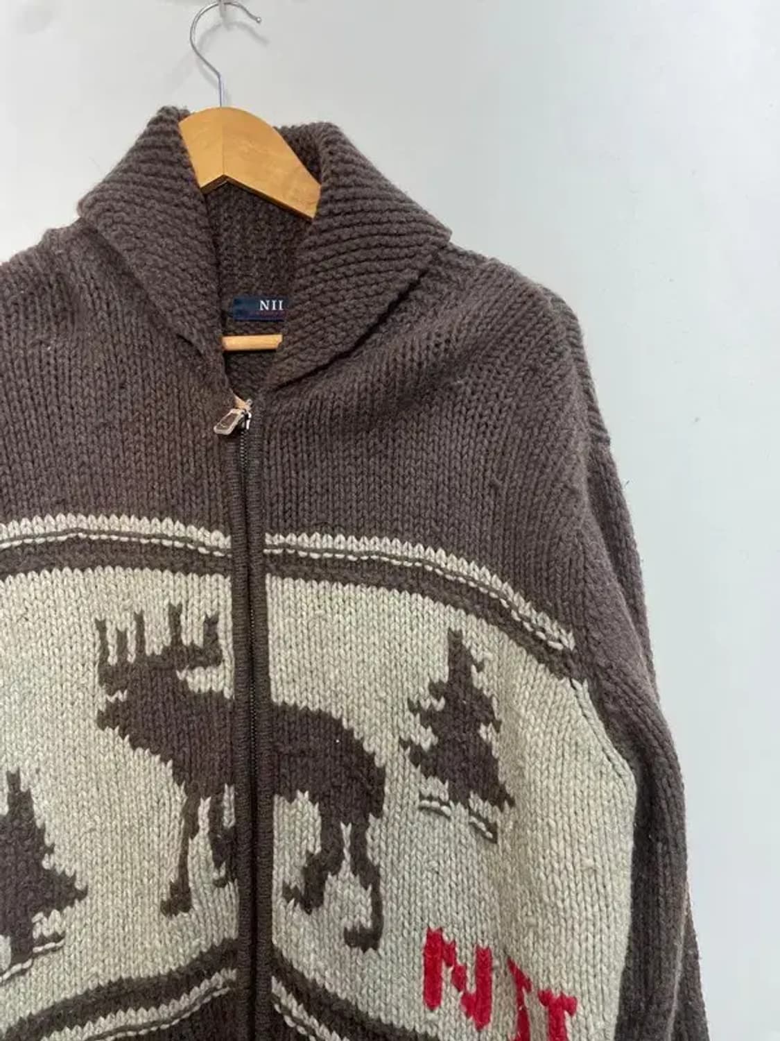 100 NII 빈티지 오버핏 사슴 코위찬 니트 집업 상품이미지4