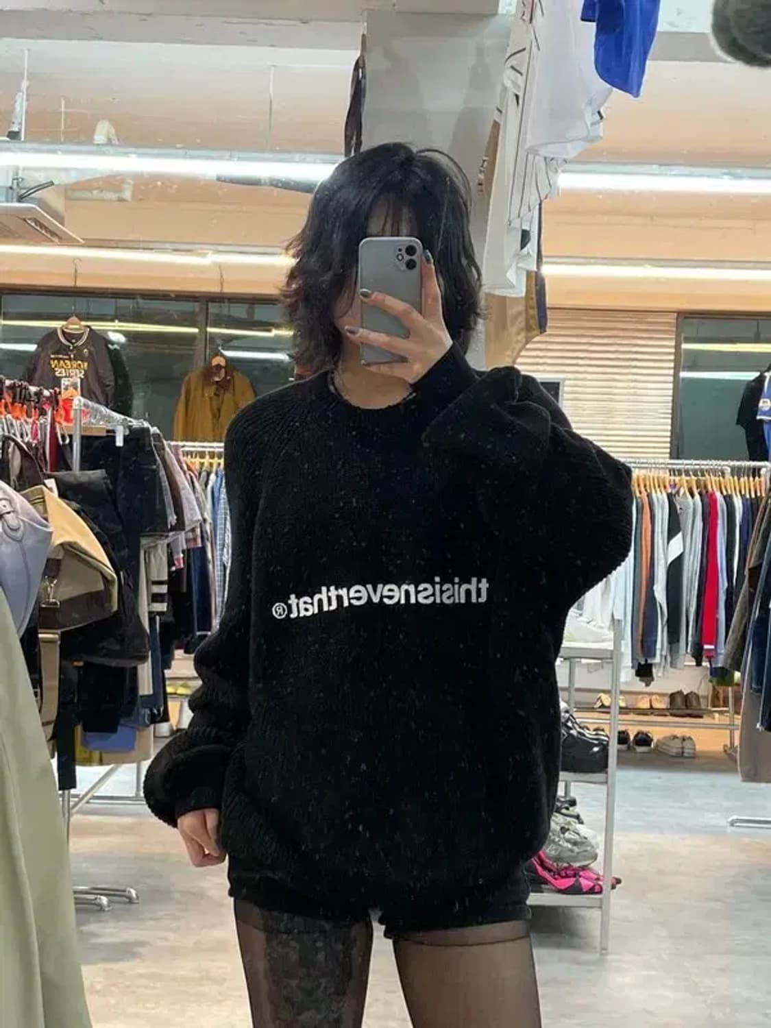 라지 디스이즈네버댓 T-로고 니트 스웨터 블랙 상품이미지1