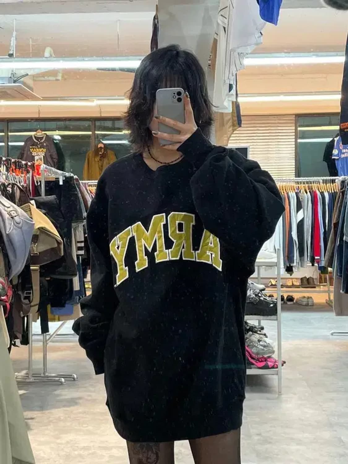 미디움 스티브 앤 배리스  army 오버핏 맨투맨티셔츠 블랙 상품이미지1