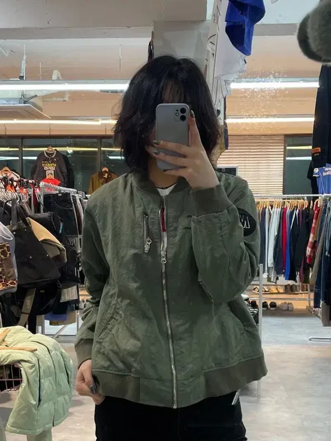 프리 여자 NCODE  레터링 항공점퍼 카키 상품이미지1