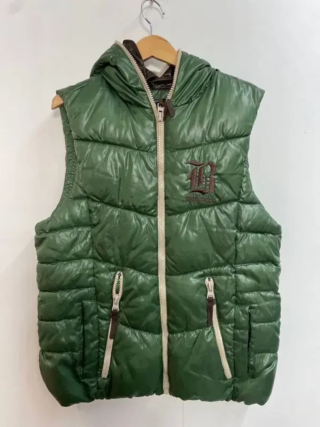 95 B.C.R. CRUX 빈티지 풀집업 패딩 조끼 그린 상품이미지2