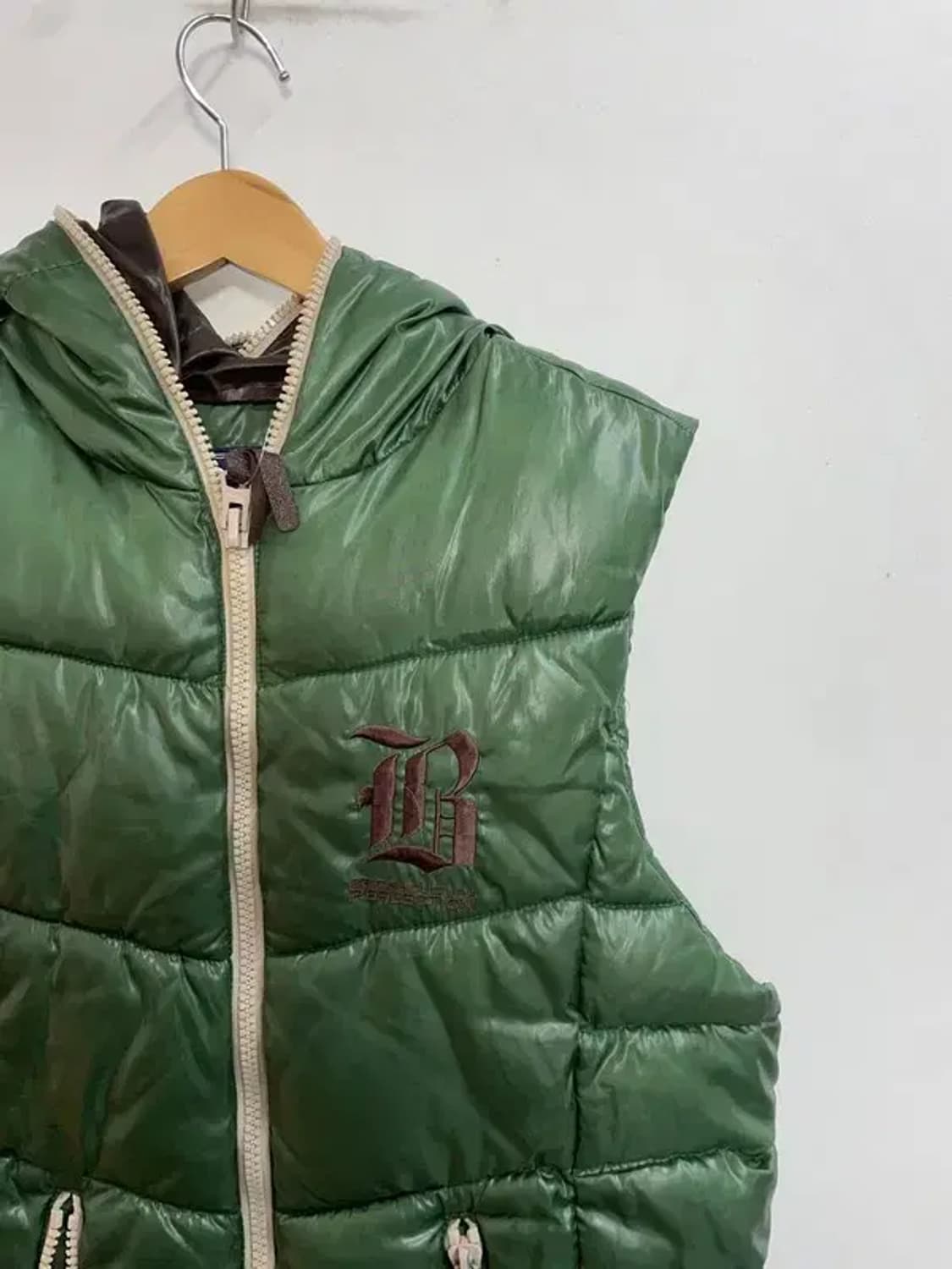 95 B.C.R. CRUX 빈티지 풀집업 패딩 조끼 그린 상품이미지4