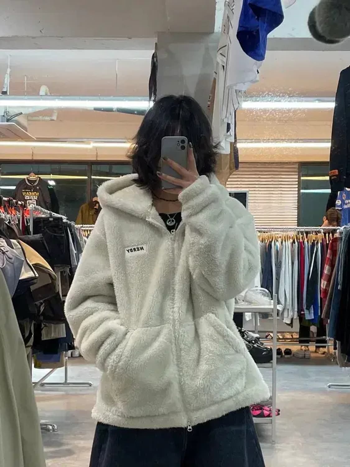 라지 널디 오버핏 플리스 후리스 오버핏 에코퍼 후드 집업 상품이미지1