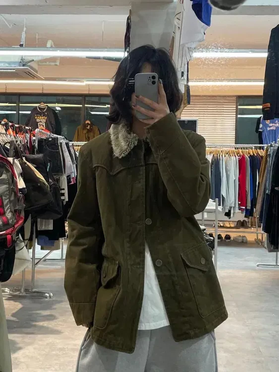 미디움 리바이스 레드 탭 카키 셰르파 트러커 자켓 상품이미지1