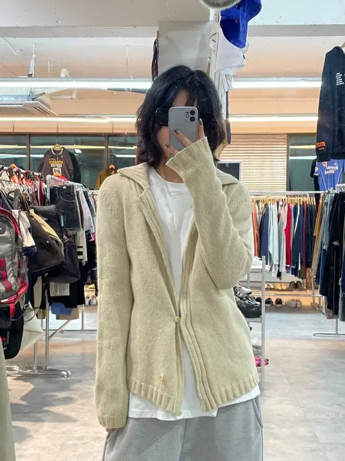 90 여자 시스템 숄카라 니트 가디건 베이지 상품이미지1