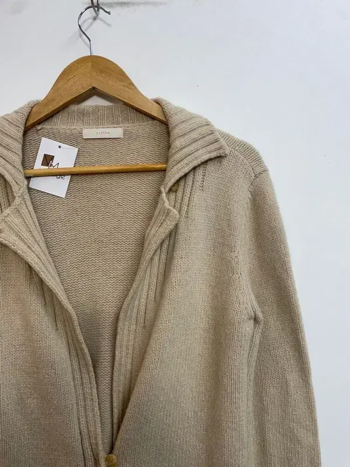 90 여자 시스템 숄카라 니트 가디건 베이지 상품이미지4