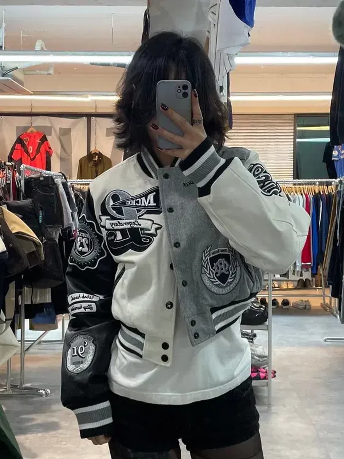 미디움 스모크라이즈 바시티 크롭 자켓 그레이 상품이미지1