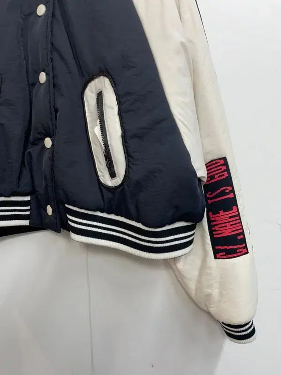 프리 NAME 여자 크롭 배색 블루종 자켓 상품이미지3