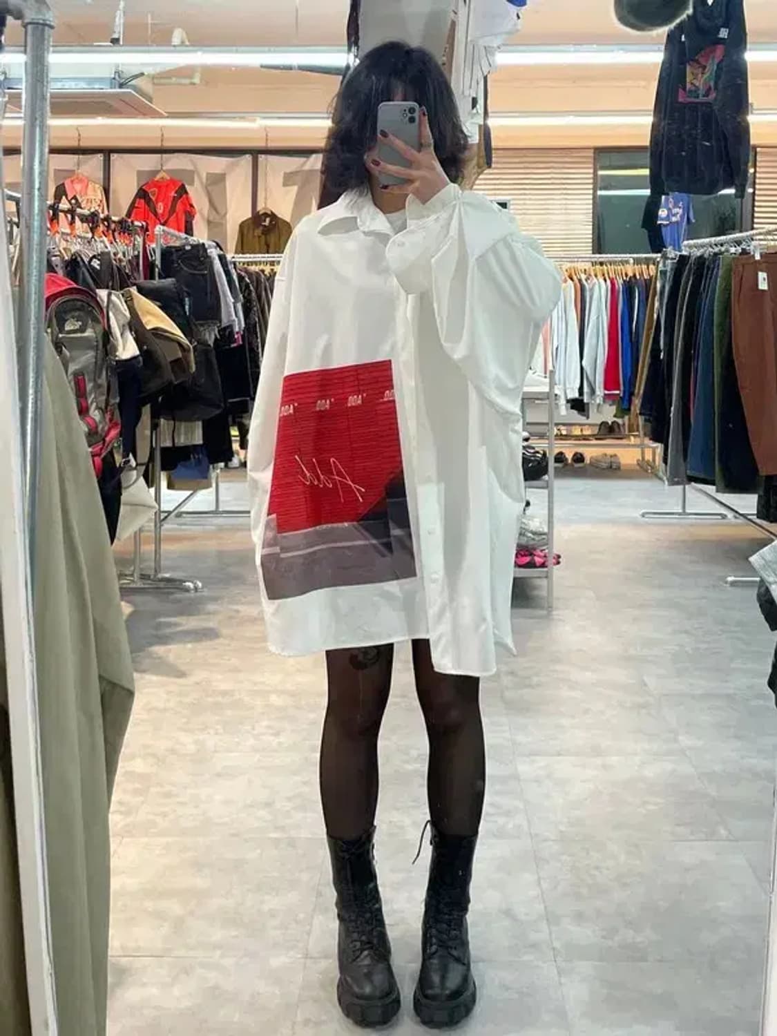 프리 ADD 애드 그래픽 오버사이즈 셔츠 화이트 상품이미지1