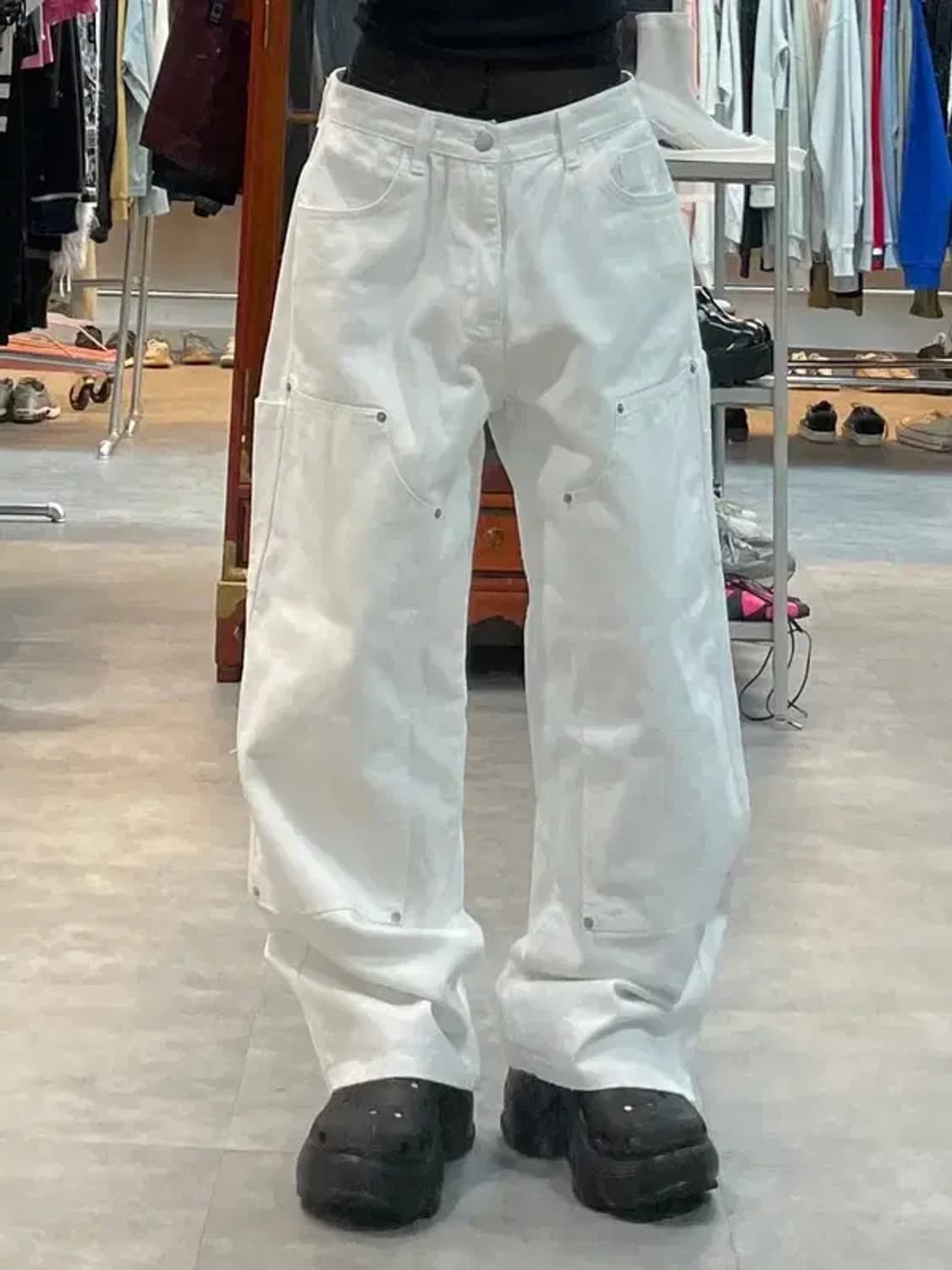 라지 ROFL 더블 와이드 카펜터 팬츠 화이트 상품이미지1