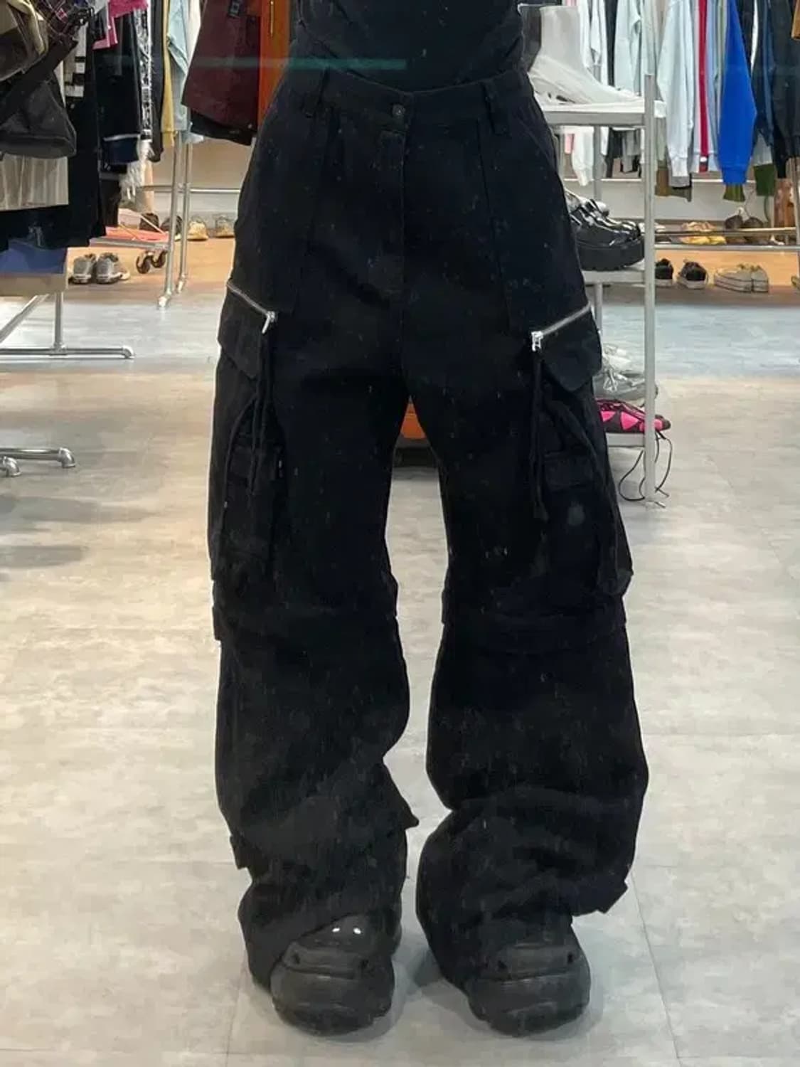 라지 빈티지 빅 카고 와이드 팬츠 블랙 상품이미지1