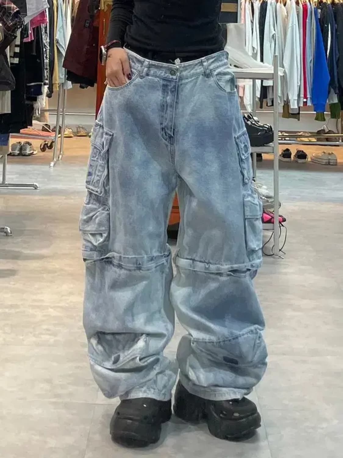 라지 DNSR 멀티 포켓 투웨이 카고 데님 팬츠 상품이미지1