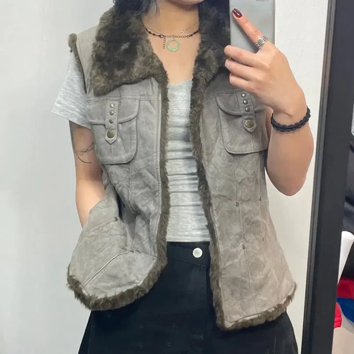 jpn 우먼 아크릴퍼 베스트 조끼 베스트 상품이미지1