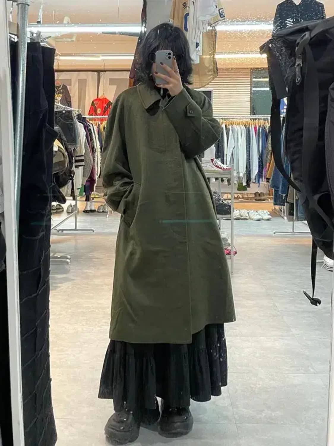 라지 남여공용 L&B 캐시미어 롱 코트 카키 상품이미지1