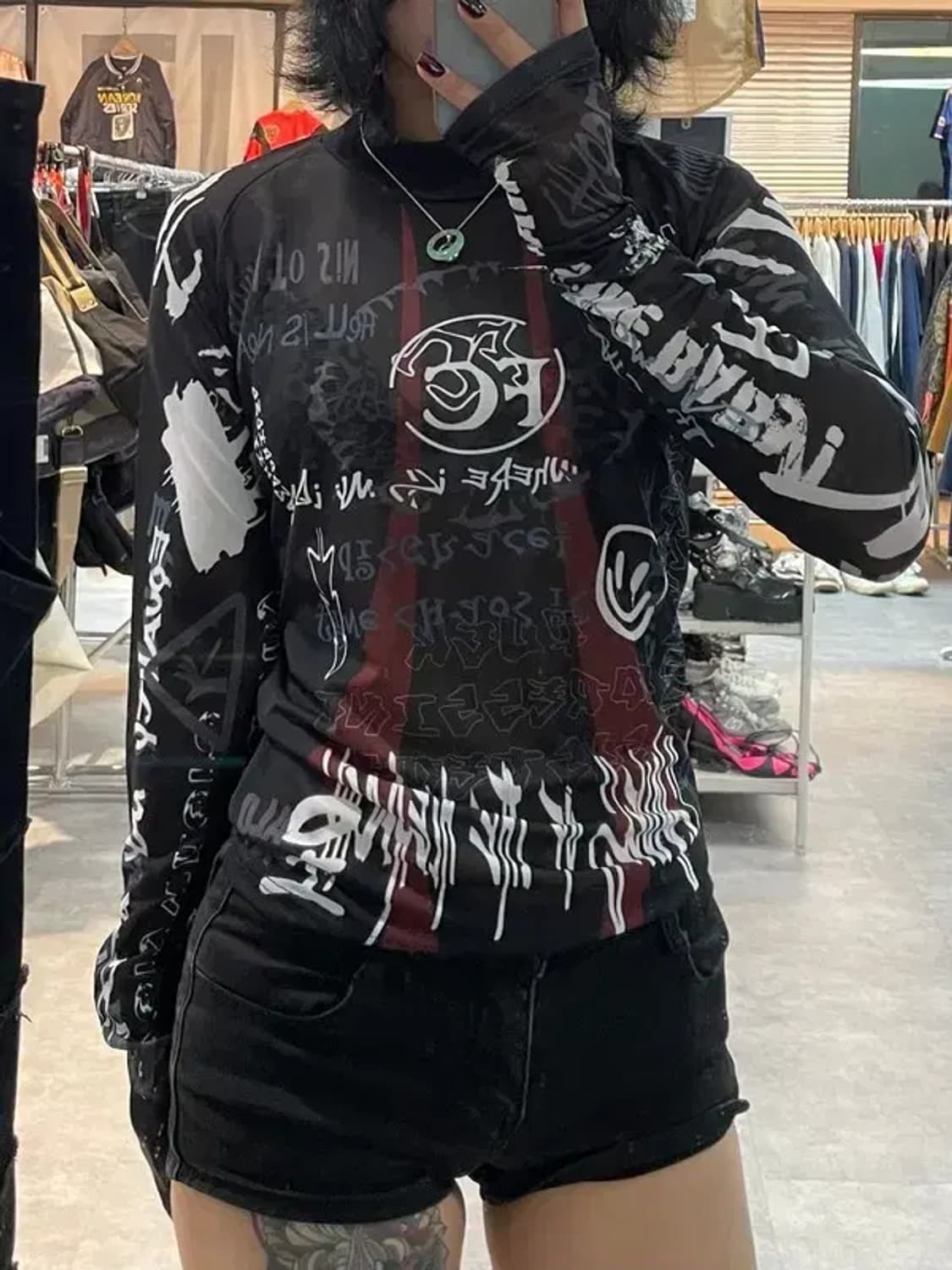 새상품 미디움 FINE CHAOS 매쉬 탑 블랙 상품이미지1