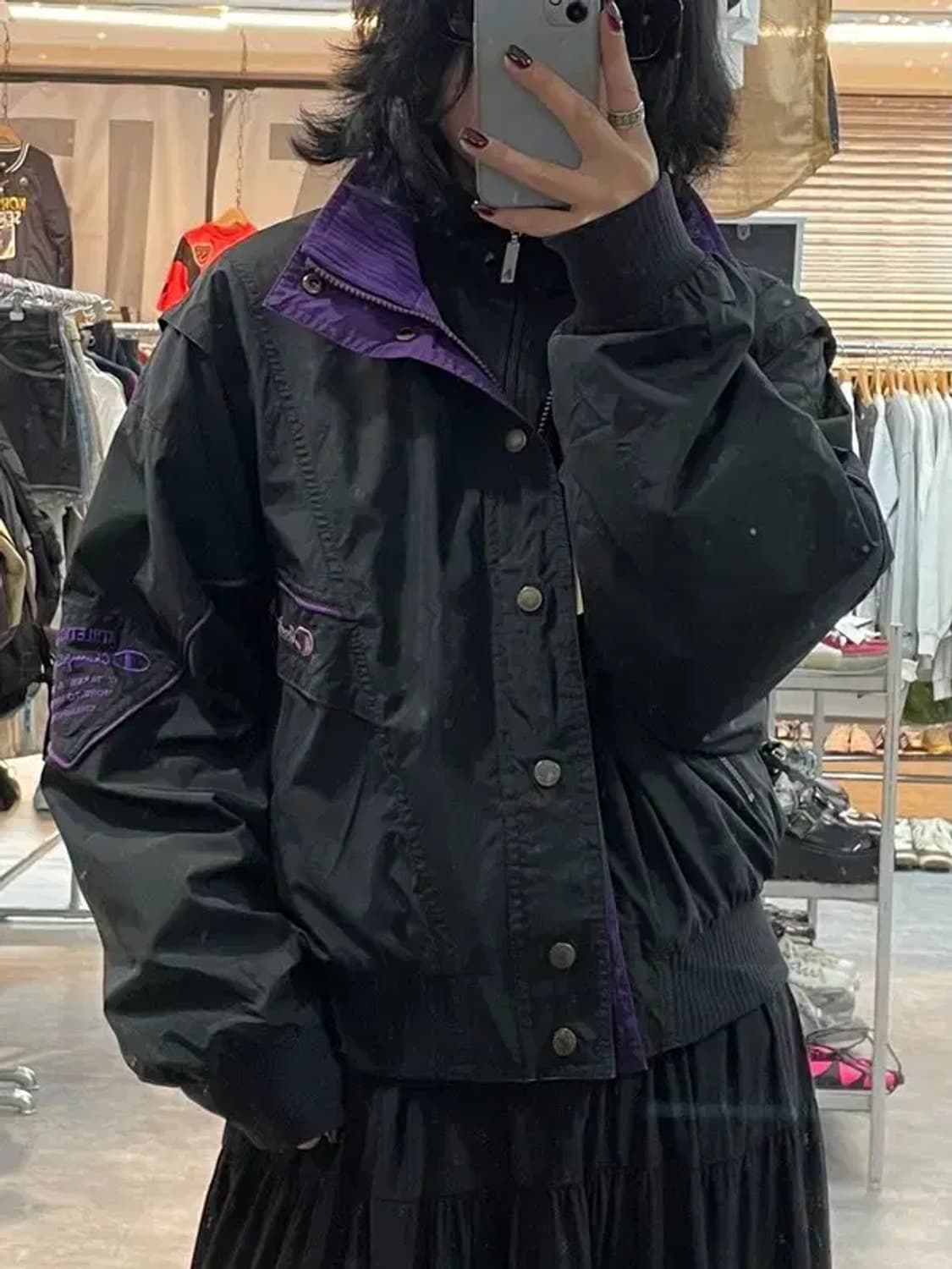 미디움 90s 올드스쿨 아카이브 챔피온 봄버 나일론 자켓 블랙 상품이미지1