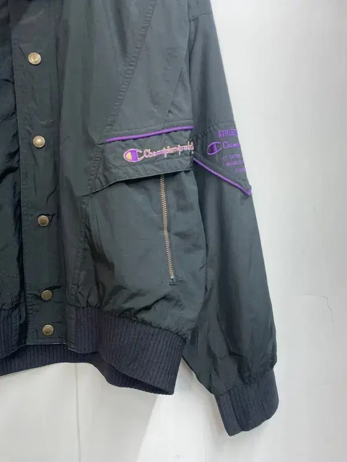 미디움 90s 올드스쿨 아카이브 챔피온 봄버 나일론 자켓 블랙 상품이미지3