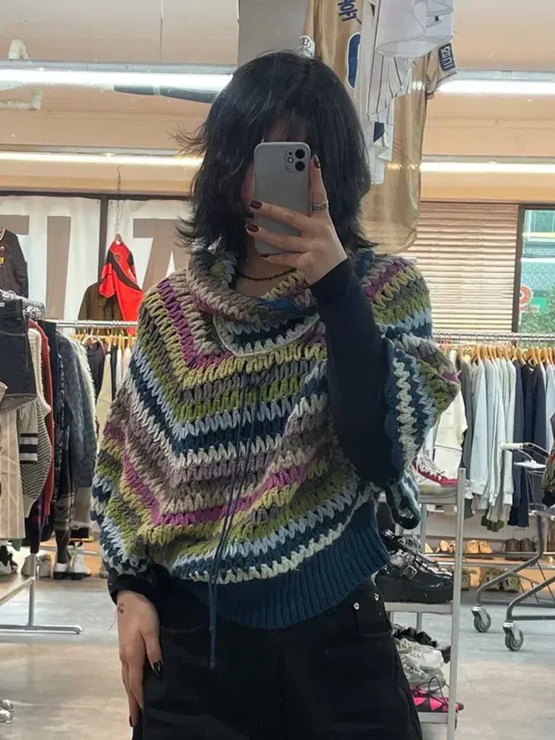 38 여자 터틀넥 빈티지 니트 망토 풀오버 상품이미지1