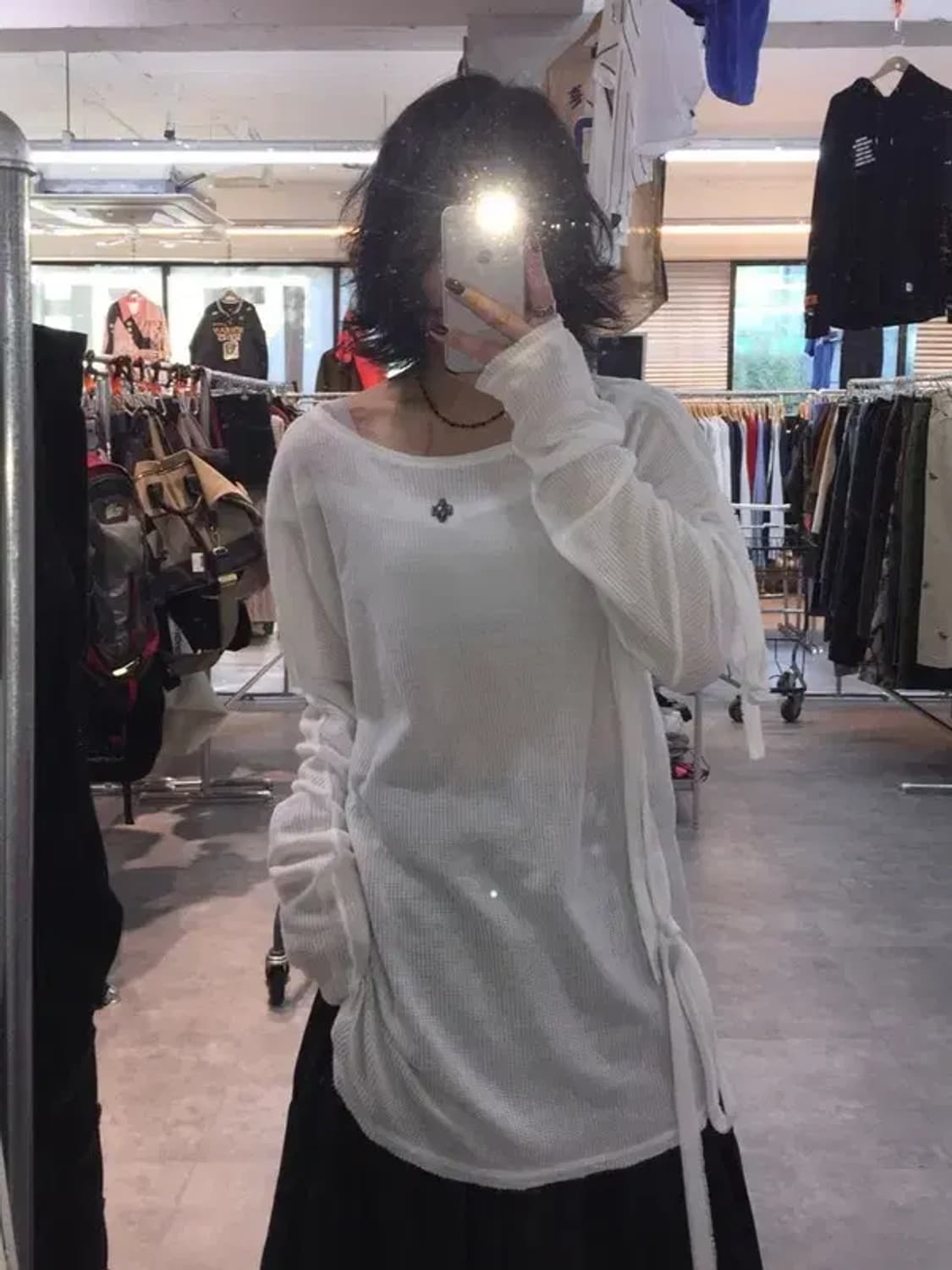 XL 에이시넥틱스 오버핏 여자 시스루 니트 화이트 상품이미지1