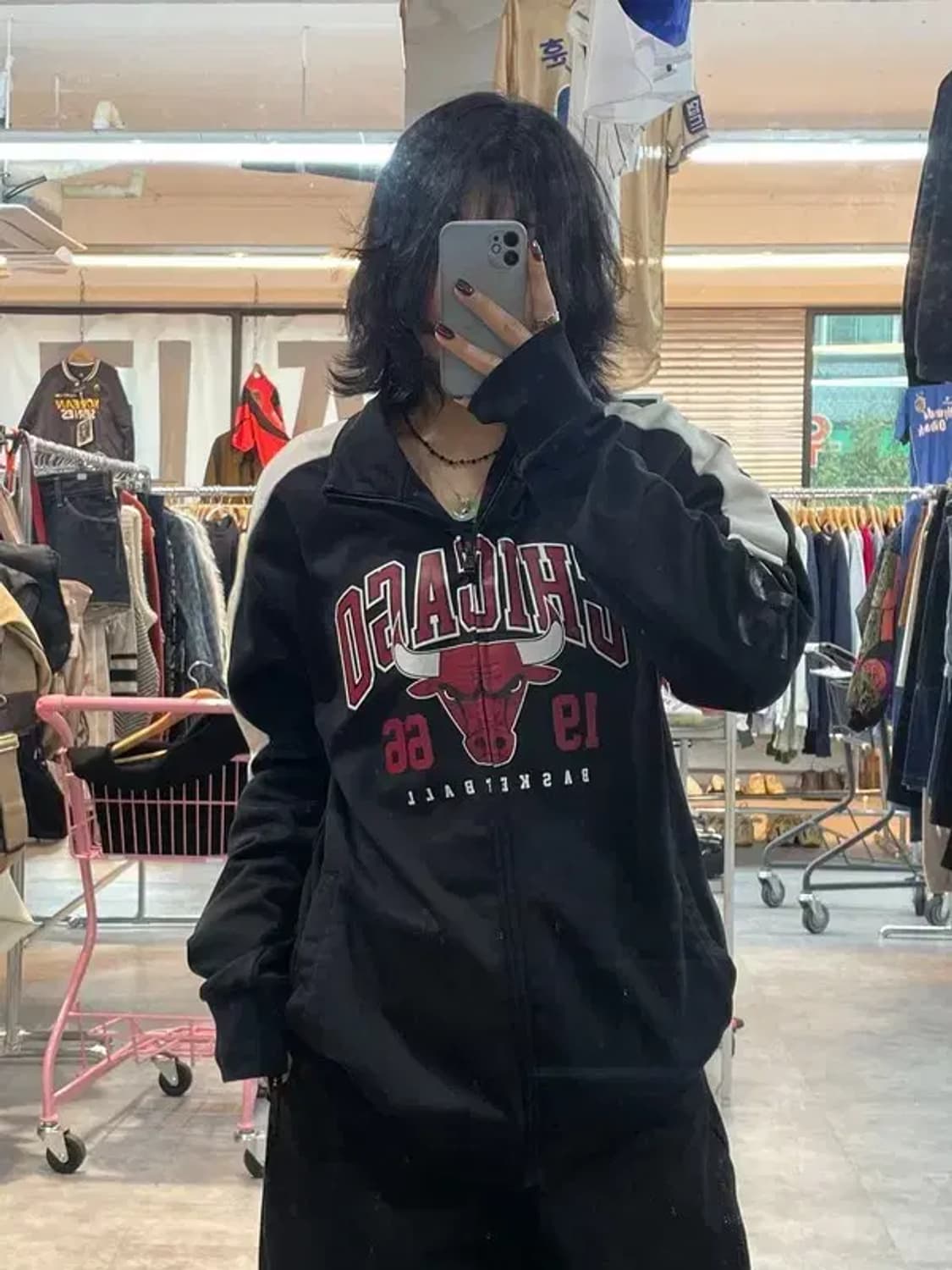 라지 NBA 시카고 불스 라글란 배색 트랙탑 트레이닝 집업 상품이미지1