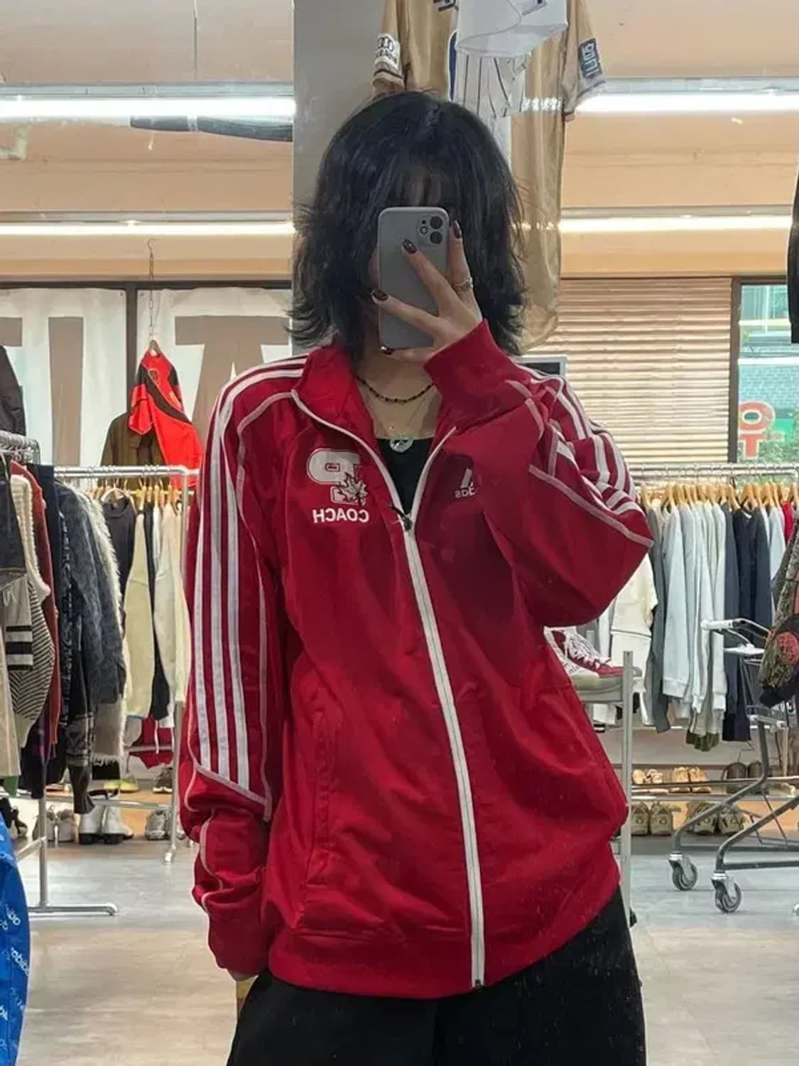 미디움 아디다스 삼선 코치 트레이닝탑 져지 레드 상품이미지1